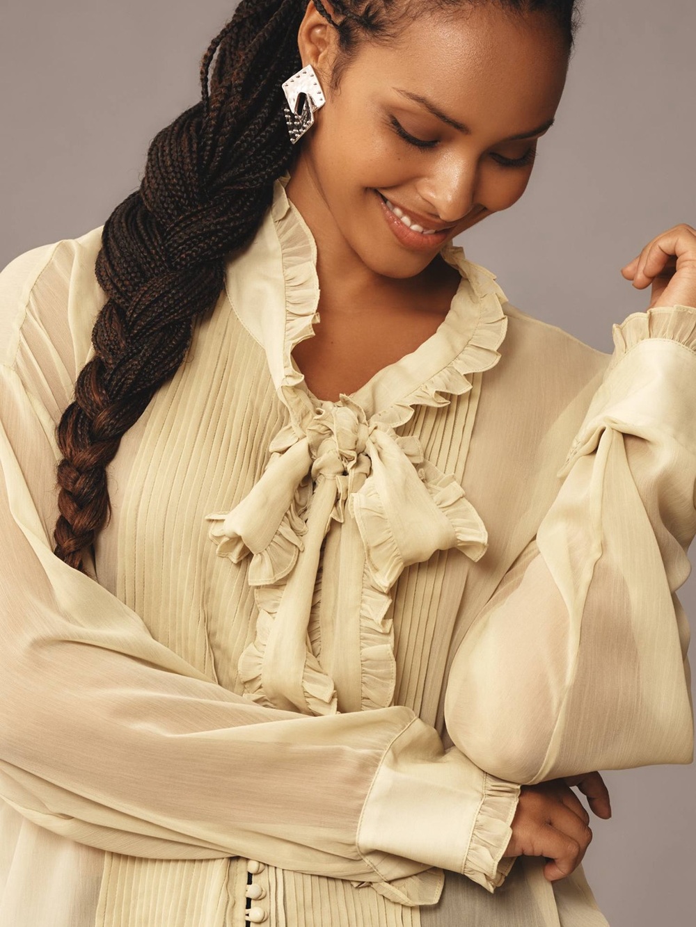 Anthropologie Let Me Be Sheer Ruffle Tie Neck Blouse XL NWT - Picture 3 of 13